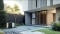 The image shows a AquaSnap AWH-NG(A) heat pump installed in front of a modern residential home